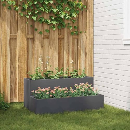 Pflanzkübel Frühbeet Pflanzkasten,Gartenblumentopf Anthrazit 100 x 60 x 45 cm Stahl,Für Den Anbau Von Gemüse Obst Kräutern,Weit Verbreitet