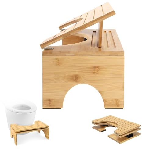 Toilettenhocker Klappbar, Klohocker WC Hocker, Bambus, Neigungsverstellung | Ergonomischer, mit Neigungsverstellung für Erwachsene und Kinder, Rutschfester Toilettenhocker Für Verbesserten Stuhlgang