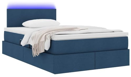 vidaXL Bett mit Stauraum und LED mit Matratze Blau 120 x 190 cm Stoff, Modernes Schlafzimmer, rechteckiges Bett, praktische Aufbewahrung, LED-Rahmen, USB-Beleuchtung, Bequeme Matratze