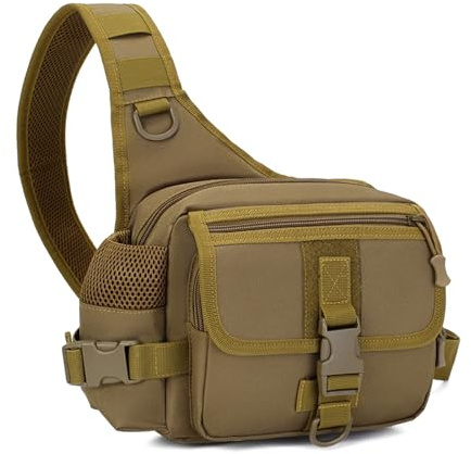 Oreilet Brust-Schulter-Rucksack, Angelgerät-Aufbewahrungstasche, Outdoor-Schultertasche, Herren-Sling-Hüfttasche, Umhängetasche für Angeln, Wandern, Reisen, Arbeiten, Radfahren (Brown)