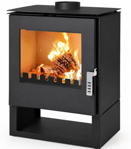 Verso Rheia Holzofen 5 kW, 80,2% hoher Wirkungsgrad, kompakte Stahlkörper-Oberplatte (kein Gusseisen), kleiner Kaminofen für 70-100 m³, Eco Low Emissionen, 150 mm Rauchabzug