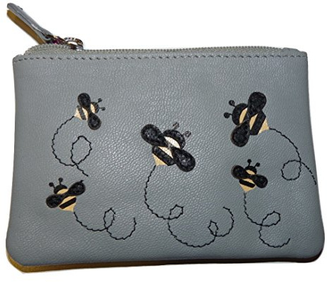 Mala Leather Bumble Bee Coin Purse – Soft Grey Leather Pouch from Mischa Collection – Compact Zip Wallet for Women with Gift Dustbag