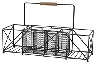 Gourmet Basics by Mikasa 5228877 Baler Expandable Picnic Plate Napkin and Flatware Storage Caddy, Steel, Antique Black