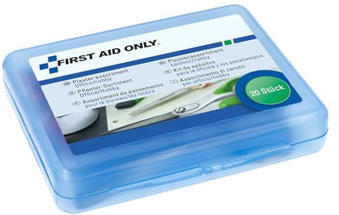 First Aid Only Pflasterset Office/Hobby (20 Stück) | 20 Pflaster in verschiedenen Größen und Formen in wiederverschließbarer Pflasterbox | P-10025