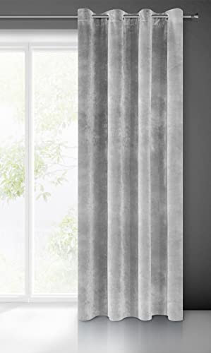 Eurofirany Villa Vorhang Samt Velvet Weich 10 Ösen-1 Stk. Edel Gardine Dick 290 g/m2 Elegant Glatt Einfarbig Flauschig Modern Klassisch Wohnzimmer Schlafzimmer Lounge, Stahlgrau, 140x250cm