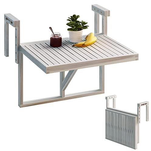 INTERBUILD Stockholm balkontisch verstellbar 60 x 43 cm FSC Akazien Holz klapptisch Balkon Bio-Weiß balkontisch klappbar