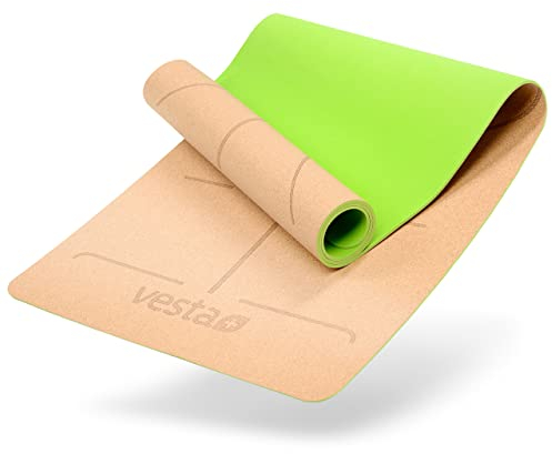 Vesta+ Yogamatte Kork Naturkautschuk + Fitness App, Yogamatte Naturkautschuk, Yoga Matte Kork und Yogamatte Kautschuk, Nachhaltige Sportmatte als Kork Yogamatte und Yogamatte rutschfest