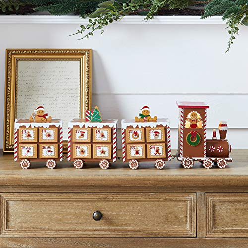 Lights4fun LED Holz Zug Adventskalender zum Befüllen Pfefferkuchenhaus Lebkuchenhaus Batterie Weihnachtsdeko