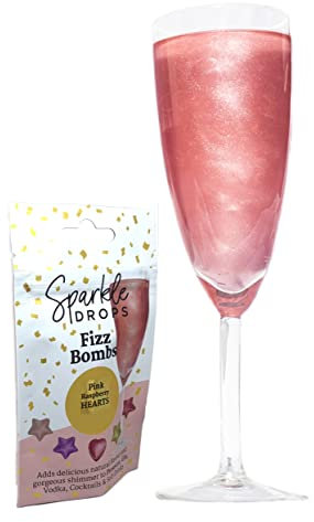 Sparkle Drops Shimmer Fizz Bombs for Drinks, Gin, Sparkling Wine and Prosecco (20g - Raspberry Hearts)