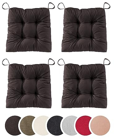 sleepling 4er Set Stuhlkissen, Sitzkissen Eva für Indoor und Outdoor, mit Klettverschluss, 100% Baumwolle, Made in EU, Maße: 40 (vorne), 35 (hinten) x 38 x 7 cm, Kastanie