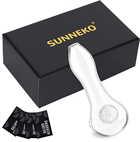 SUNNEKO Glass Pipe for Smoking, 7 Holes Pipe Bowl Thick and Heat Insulated, Purely Handmade, Heat-Resistant, Odorless, Small and Portable, Beautifully Packaged Gift, 10-11 cm, Transparent
