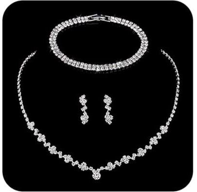 Ushiny Hochzeitsschmuck-Sets Silber Braut Strass Halskette Ohrringe Armbänder Sets Zirkonia Schmuckset Brautjungfer Schmuckset für Frauen und Mädchen (#XT-031)