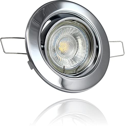 LEDFULL® LED Deckenstrahler Set GU10 Dimmbar 230V Spot Tageslicht 5W - Hell & Sparsam/Chrom Einbaustrahler schwenkbar / 50W Strahler Ersatz