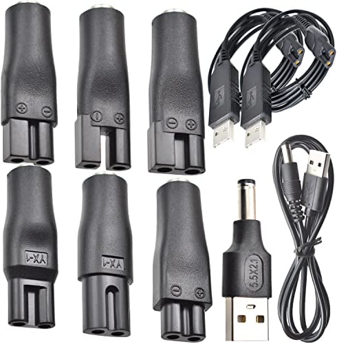 BOEEA 10 Stück 5V Rasierer Ladegerät USB Netzkabel Adapter Set für eine Vielzahl von elektrischen Haarschneidern, Rasierern, Pflegegeräten, Luftreinigern und anderen HQ8505 Ladekabeln