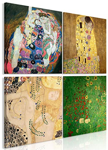 decomonkey Bilder Set Klimt 4 Teilig- jedes Teil 30x30 cm Leinwandbilder Bild auf Leinwand Vlies Wandbild Kunstdruck Wanddeko Wand Wohnzimmer Wanddekoration Deko Abstrakt Mosaik Vintage Frau Blumen