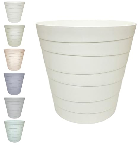 MAKREL® - Papelera de plástico de colores pastel, papelera de diseño moderno para cocina, baño, oficina (Diseño ondulado, blanco, 7 litros)