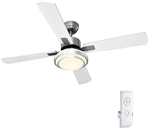 BAKAJI Ventilatore Lampadario da Soffitto 4 Pale in Legno con Lampada Plafoniera 60 LED 20W in Acrilico 3 Velocità Inversione Rotazione Funzione Timer Luce Cambio Colore e Telecomando Diametro 130cm