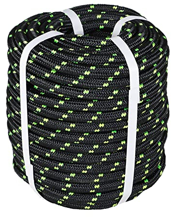 mitoharet 1/2 Inch x 200 FT Double Braid Polyester Arborist Rigging Rope,Nylon Pulling Rope Arborist Rigging Rope Sailing Rope for Camping Swings Arborist Gardening Marine, Black & Green