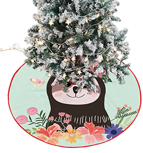 Treer Weihnachtsbaum Rock, Faulheit Muster Weihnachtsbaum Unterlage Weihnachtsbaum Decke Christbaumdecke Weihnachtsbaumdecken Christbaumständer Teppich (Durchmesser 120cm,Rosa Blumen)