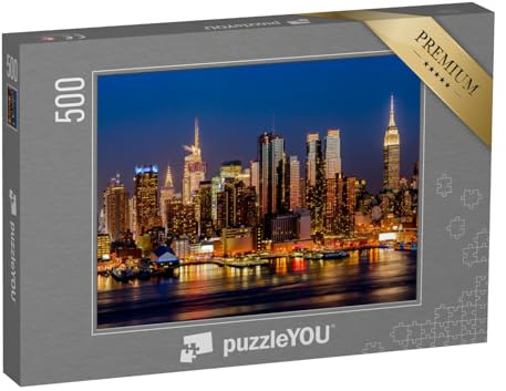 puzzleYOU: Puzzle 500 Teile „Puzzle New York City nächtliche Skyline Gebäude im Stadtzentrum von Manhattan“