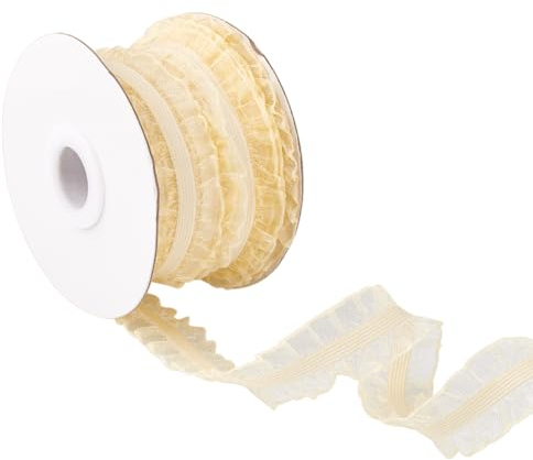 FINGERINSPIRE 9.1m 20mm Doppel Rüschen Spitzenbesatz Zitrone Chiffon Rüschen Stretch Elastischer Kantenbesatz Plissee Stoff Spitzenband Für DIY Kleid Kopfbedeckung Dekoration Und Geschenkverpackung