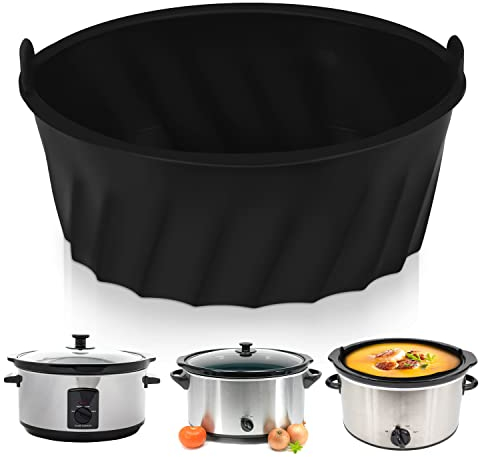 Silicone Slow Cooker Liner 6 Quart, Silicone Liner for Crockpot Reusable Leakage-Proof Slow Cooker Divider Compatible with 6 Qt Oval Pots, Dishwasher Safe (Black)