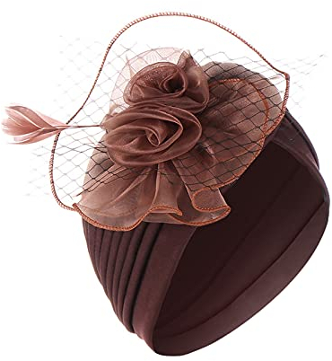 Fascinator Hut Vintage Schleier Hut 1950er Hochzeitshut Pillbox Hüte Feder Mesh Gesichtsschleier Hut Tea Party Kopfbedeckung Hochzeit Fascinator für Mädchen Frauen Schwarz Kaffee