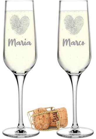 Leonardo Lot de 2 flûtes à champagne avec gravure personnalisée – Verres individuels avec nom – Convient pour mariage, bureau d'enregistrement et fiançailles – verres à pied pour couples amoureux et