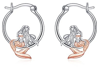 VONALA Meerjungfrau-Ohrringe für Damen Sterlingsilber kleine Meerjungfrau Huggie-Creolen Meerjungfrauenschwanz baumelnde Creolen Meerjungfrau-Schmuck Geschenke für Frauen Teenager Mädchen