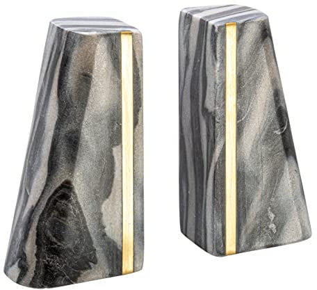 Creative Co-Op Moderne Marmor-Messing-Details, 2 Stück, graue Buchstütze