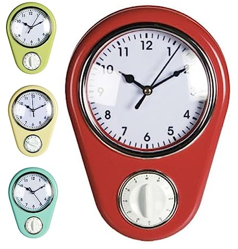 Retro Wanduhr mit Eieruhr für die Küche Vintage Küchenuhr Kurzzeitwecker…