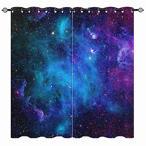 YUANZU Galaxie Vorhänge Kinder Sternennebel Planet Ösen Gardinen mit Blickdichte Thermo Vorhang Kälteschutz Blackout Curtain Kinderzimmer Schlafzimmer Verdunkelung Fenster, 2 Stück, H 114 x B 132 cm