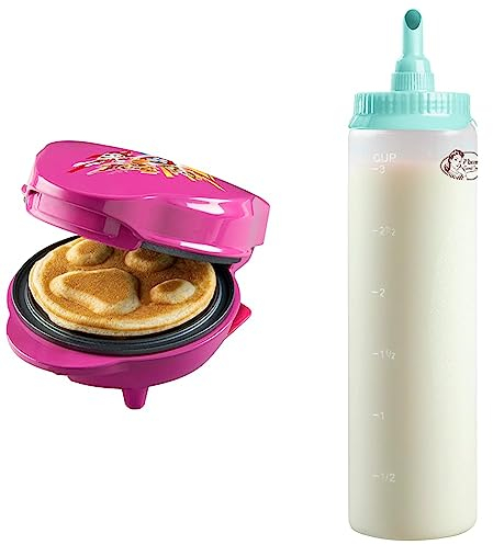 Bestron Paw Patrol Waffeleisen, Mini-Waffeleisen im einzigartigen Paw Patrol Design, Waffelgröße: Ø 10cm, offizielles Lizenzprodukt, Farbe: Rosa Teigportionierer mit Skala, Teigdosierer für 700 ml