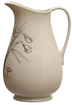 Creative Co-Op 6.5 Inches 2-Quart Stoneware Flower Design, White and Charcoal Pitcher Jug