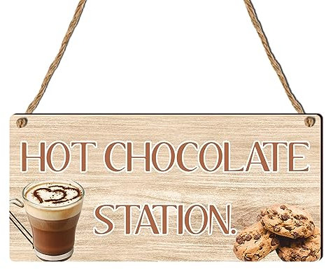 Pumpkin Spice Hot Chocolate Station Wooden Plaque: Christmas Chocolate Drink Stand Sign - Indoor Use Only (Mdf Wood, 19cm x 9cm)