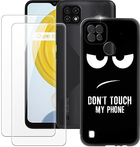 MILEGAO OPPO Realme C21 Funda + 2 Protectores de Pantalla de Vidrio Templado, Parachoques Ultrafino a Prueba de Golpes, Funda de Silicona TPU Suave para OPPO Realme C21 (6.5”)