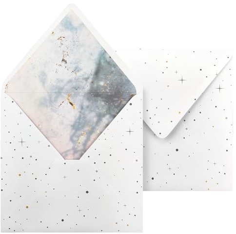 Netuno 25 quadratische Umschläge mit Aufdruck Sterne 155 x 155 mm beidseitig bedruckte Umschläge für Hochzeit Geburtstag Weihnachten Einladungskarten Motiv Briefumschläge quadratisch Briefkuverts