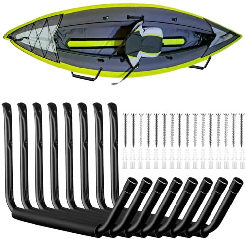 JaGely 8 Pcs Wall Mount Kayak Storage Rack Garage Storage Heavy Duty Hooks Canoe Hanger Hooks Jumbo Arm Kayak Rack for Paddle Board, Ladder, Bicycle, Folding Chairs, Surfboard, Snowboard