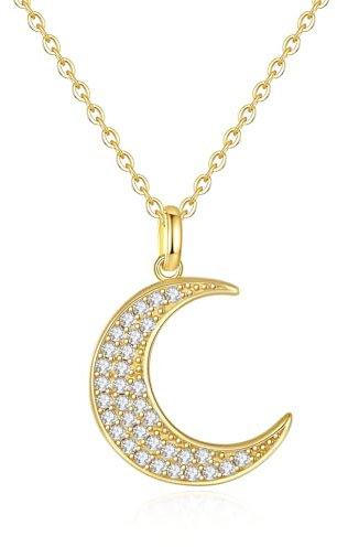 GAVU Kette mit Mond für Damen Gold, Halskette Damen Silber 925, Geburtstags und Weihnachten Geschenk Für Frauen Mädchen Mama Freundin