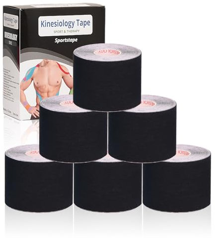 Gotaqery Kinesiotapes 6 Rollen, Kinesiologie Tape (5cm x 5m), wasserdichtes & elastisches Kinesio Tape für Sport für Knöchel, Knie, Schulter und Ellenbogen, Hautfreundlich Tapes (Schwarz)