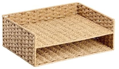 Zeller Present Mesh Desk Tray, Rechteckig, Off-weiß, 100% Papier, DIN A4, 2 Fächer, 32 x 24 x 11,5 cm, 380 Gramm, Geflochtene Briefablage, Stufenrock, Rustikal, Strukturiert, Dokument, Büro