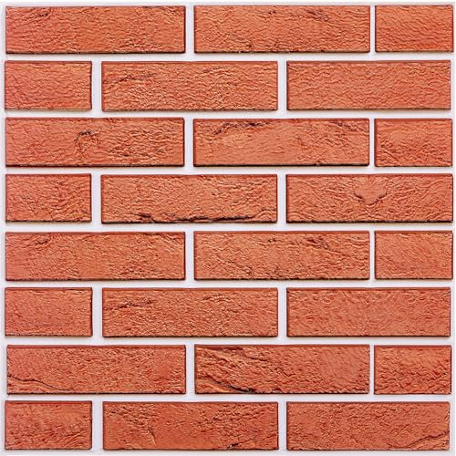 Warmiehomy 3D Self Adhesive Wall Tiles,30x30cm 12Pcs Peel and Stick Marble Tiles Waterproof Vinyl for Kitchen Backsplash Living Room Bedroom Bathroom(Red Brick)