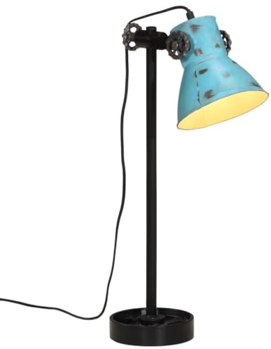 vidaXL Schreibtischlampe, Tischlampe mit verstellbarem Lampenschirm, Schreibtischleuchte Handbemalt Industrie-Stil, Leselampe Nachttischlampe, 25W Blau E27