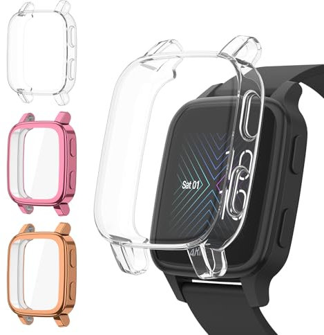 Wanme 3 Stück Hülle Kompatibel mit Garmin Venu Sq Hülle/Garmin Venu Sq 2 / Venu Sq Music/Venu Sq 2 Music Schutzhülle, HD Stoßfestes Weiche TPU Gehäuse Vollschutz Display Schutz Hülle