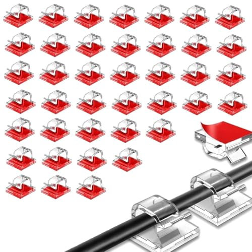 Cable Clips Self Adhesive - 40PCS Transparent Cable Tidy Hooks for Cable Management - Suitable for USB HDMI Cables, Desk, Wall, Workshop, Home Office, Outdoor Lights & Christmas Decorations