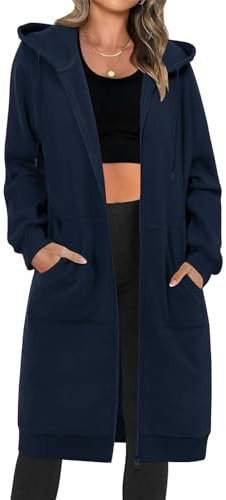 Tuopuda Felpe con Cappuccio Lunga Donna con Zip Giacca con Cappuccio a Cerniera Hoodie in Pile Sweatshirt Donna Spessa Lunga Classica Hoodie Maglia Manica Felpa(Marina Militare,XL)