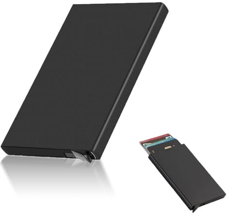 Kisstta Kortfodral korthållare popup, svart smal plånbok, kreditkortsfodral med RFID, kortfodral kvinnor män, kreditkortsfodral kreditkort av aluminium