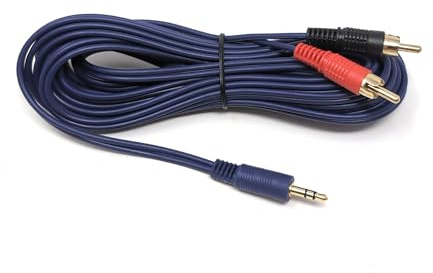 mCore 5m RCA to 3.5mm Stereo Audio Cable – Gold-Plated 2 x RCA Phono to AUX Jack Lead for Hi-Fi, Speakers, DJ Mixers, Turntables, TVs, Cars & Phones (Blue)