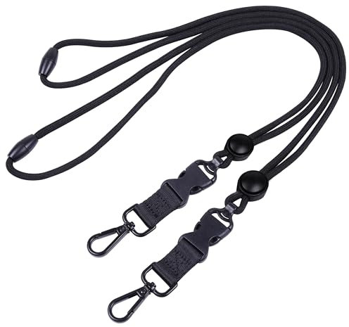 Masper 2 Nero Cordino Porta Badge, Sgancio di Sicurezza Cordino Portachiavia con Cursore di Regolazione Rotondo, Fibbia Staccabile e Gancio Girevole a Scatto in Metallo per Chiavi, Porta Badge