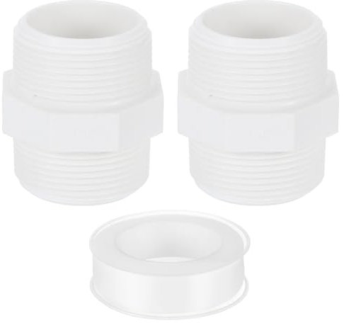 QUARKZMAN 2Pcs 50mm Adaptador de Acoplamiento de Rosca Macho de PVC, Conector de Tubería con Cinta Selladora, Adaptadores de Manguera(Blanco)